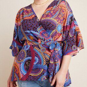 Maeve Anthropologie Elly Wrap Blouse Size 3X Kimono Tunic Asymmetrical Artsy NEW